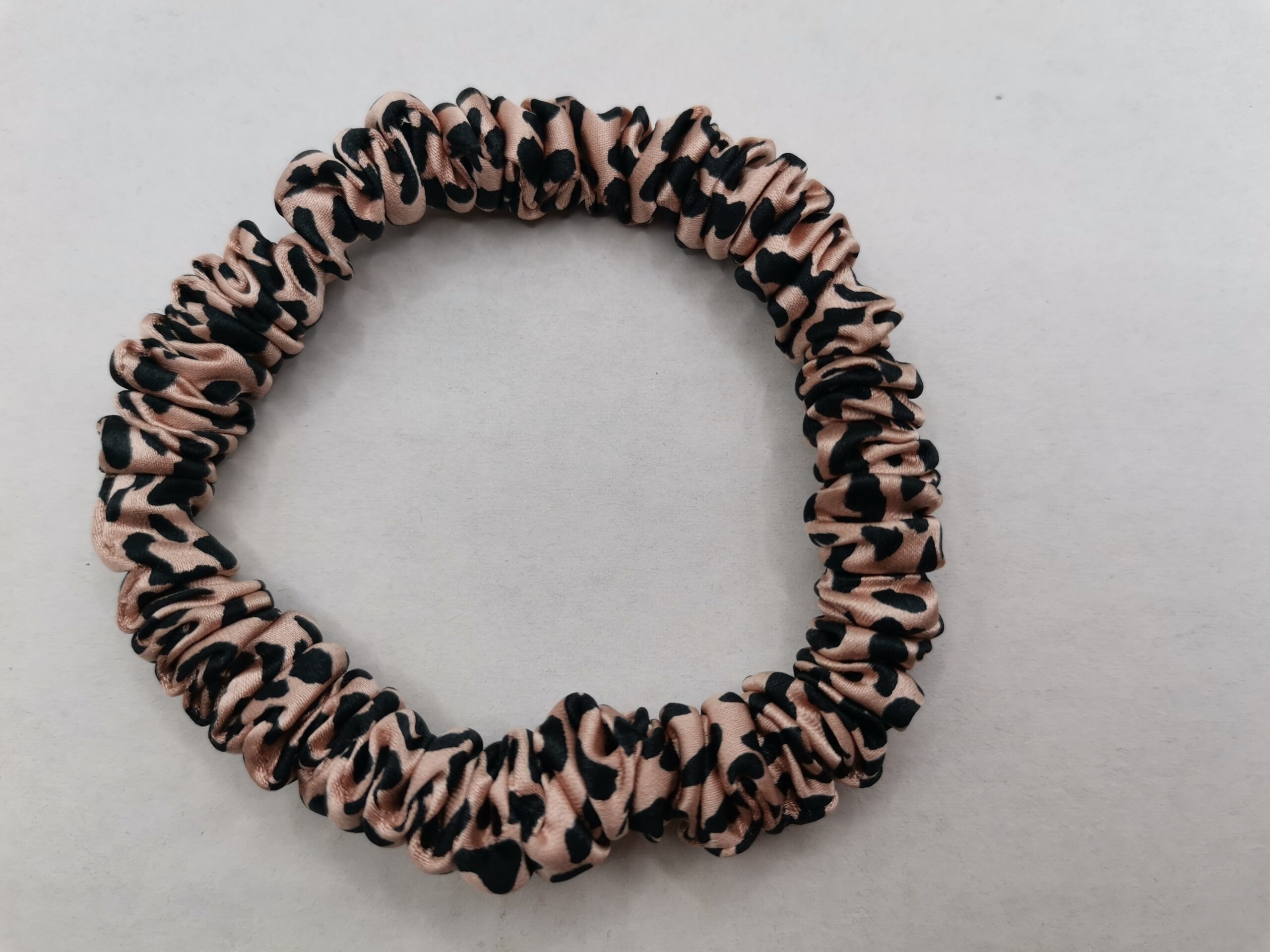 Elastic par, mătase naturală 100%, 22 momme, culoare rose gold leopard, skinny size